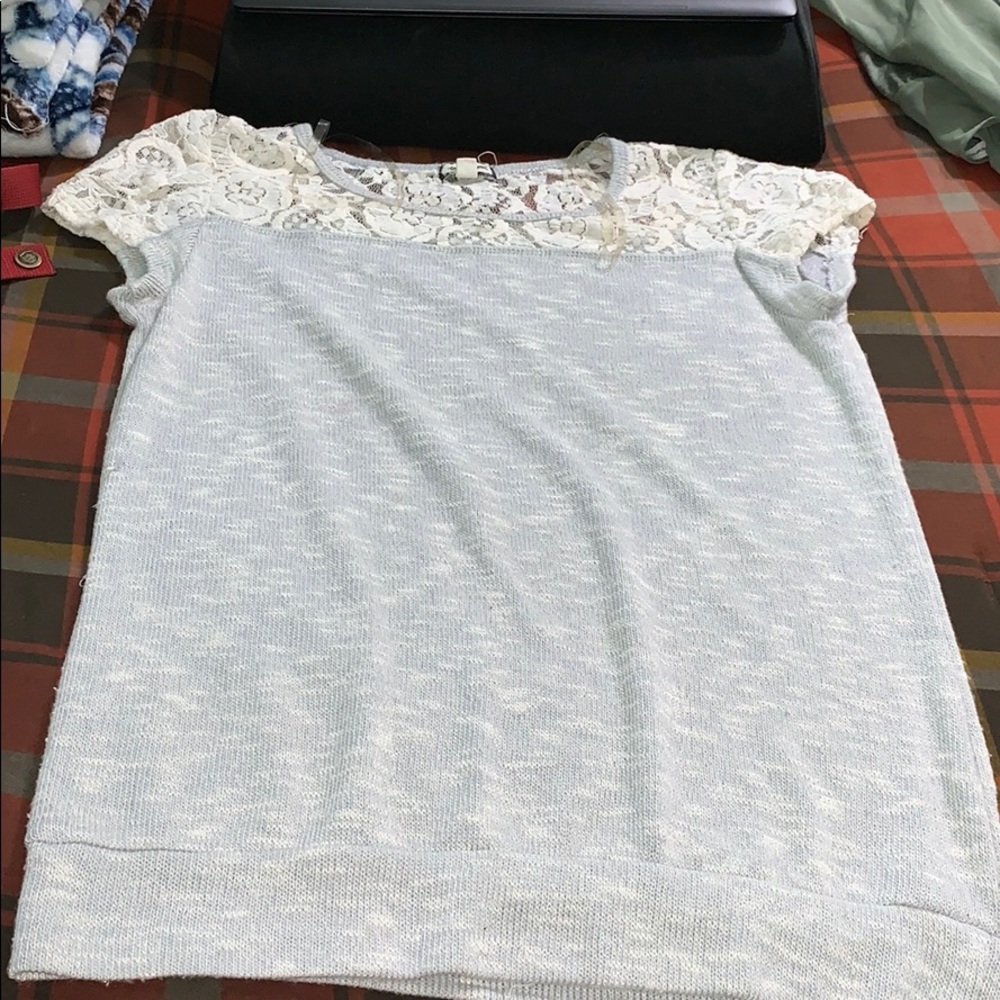 Gray Shirt with Lace Details